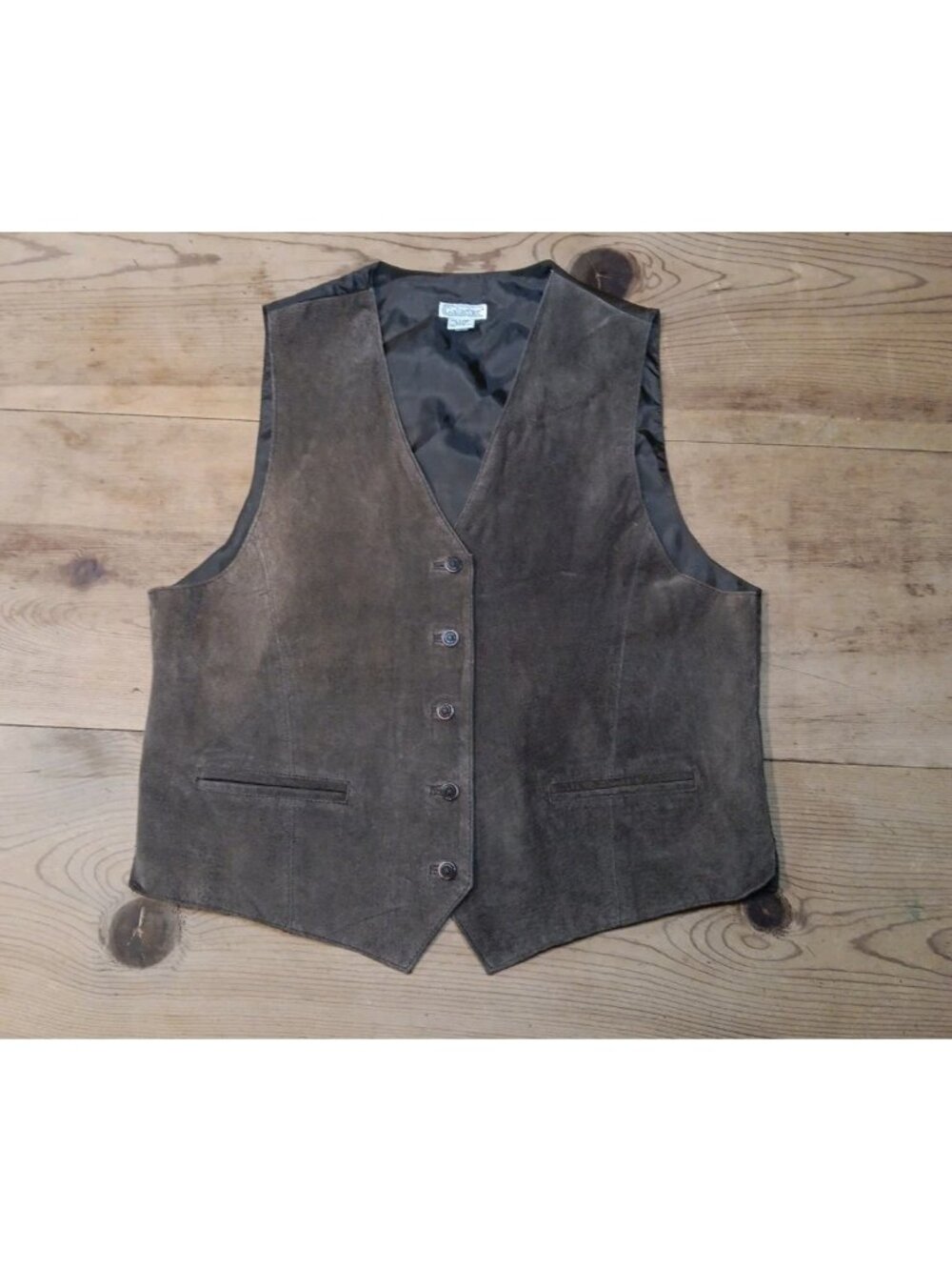 Vtg Gallagher Suede Vest Women L Brown Leather Western V Neck Button Up Pocket